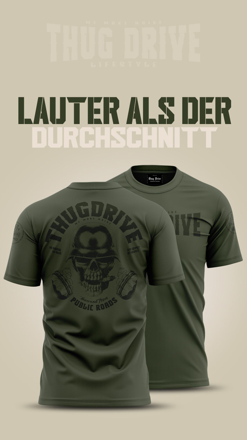 Das Thug Drive Shirt in Khaki mit Schwarzem Print: Die perfekte Kombination aus Style und Eleganz