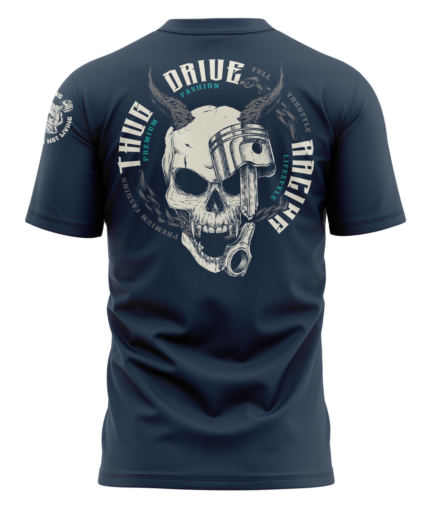 T-Shirt #5 Racing Skull Marineblau / Sand Blue