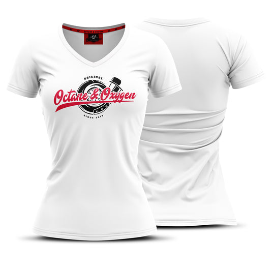 Damen Shirt Turbo Logo Weis / Rot Weis