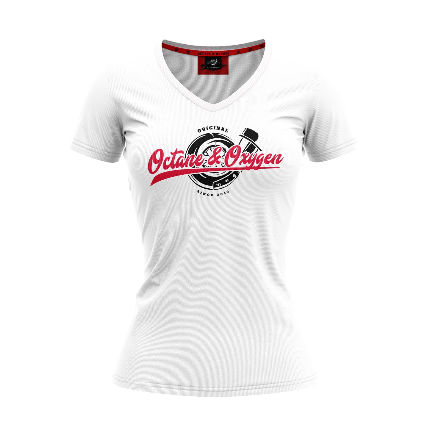 Damen Shirt Turbo Logo Weis / Rot Weis