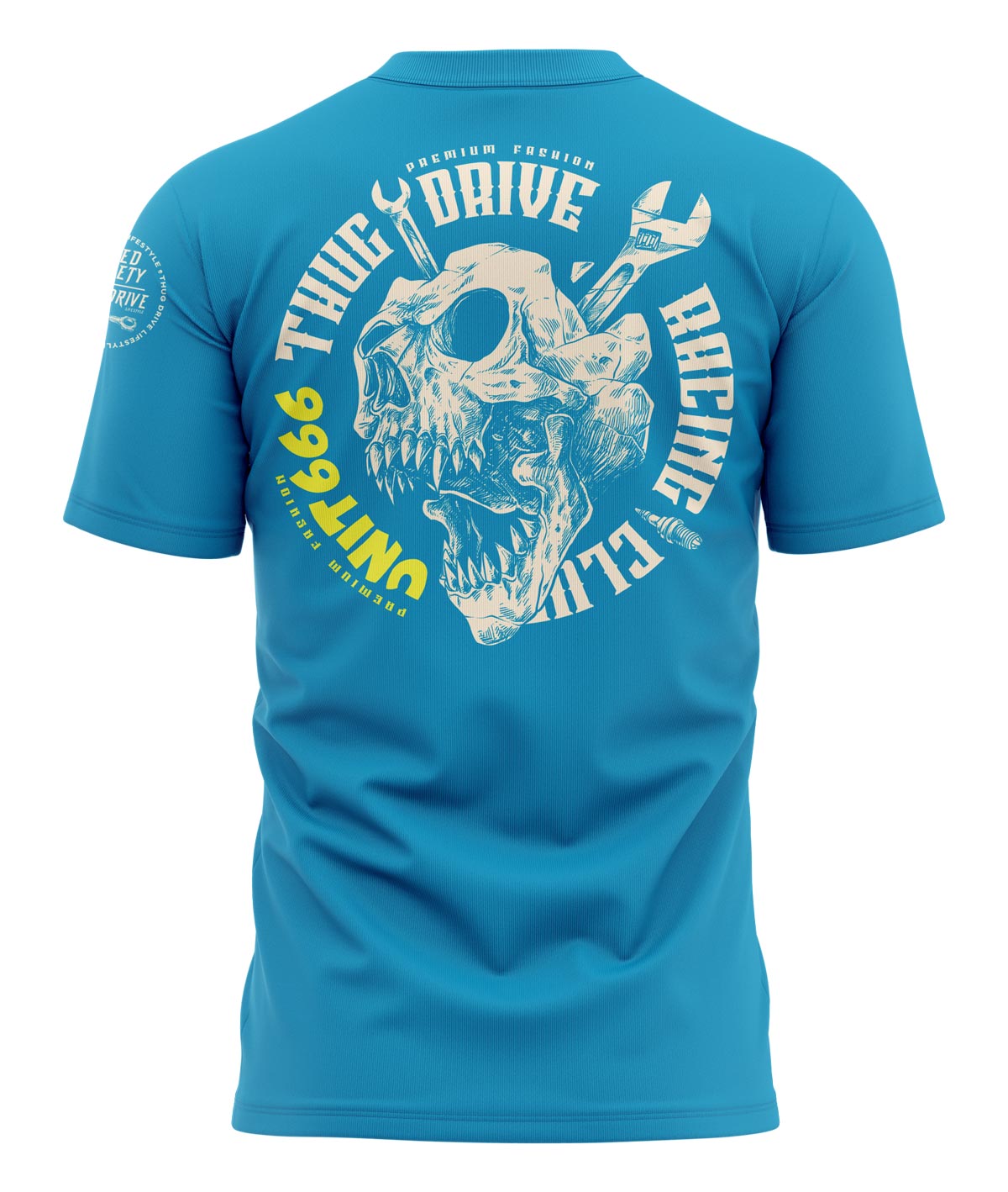 T-Shirt #7 Racing Skull Aqua / Beige