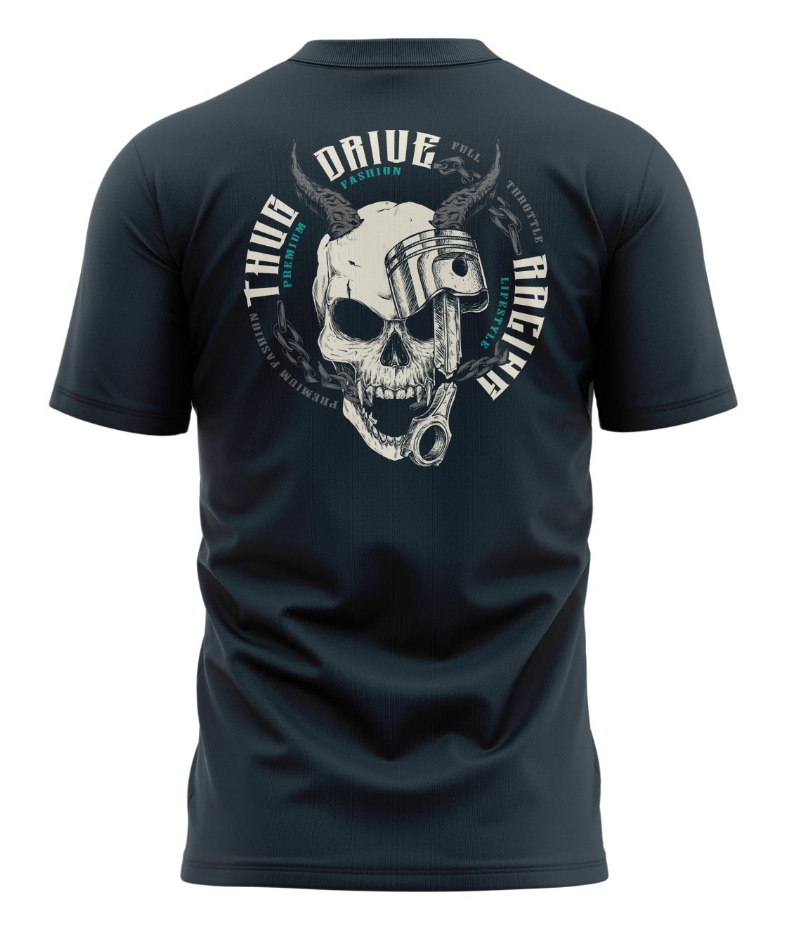 T-Shirt #5 Light Racing Skull Marineblau / Sand Blue