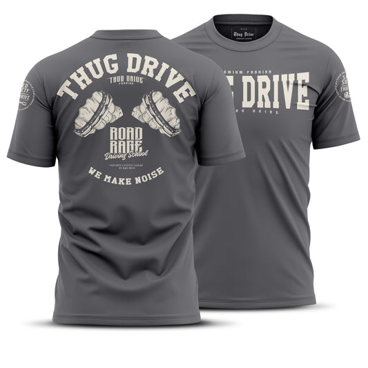 Thug Drive Biker Fist Shirt Grey